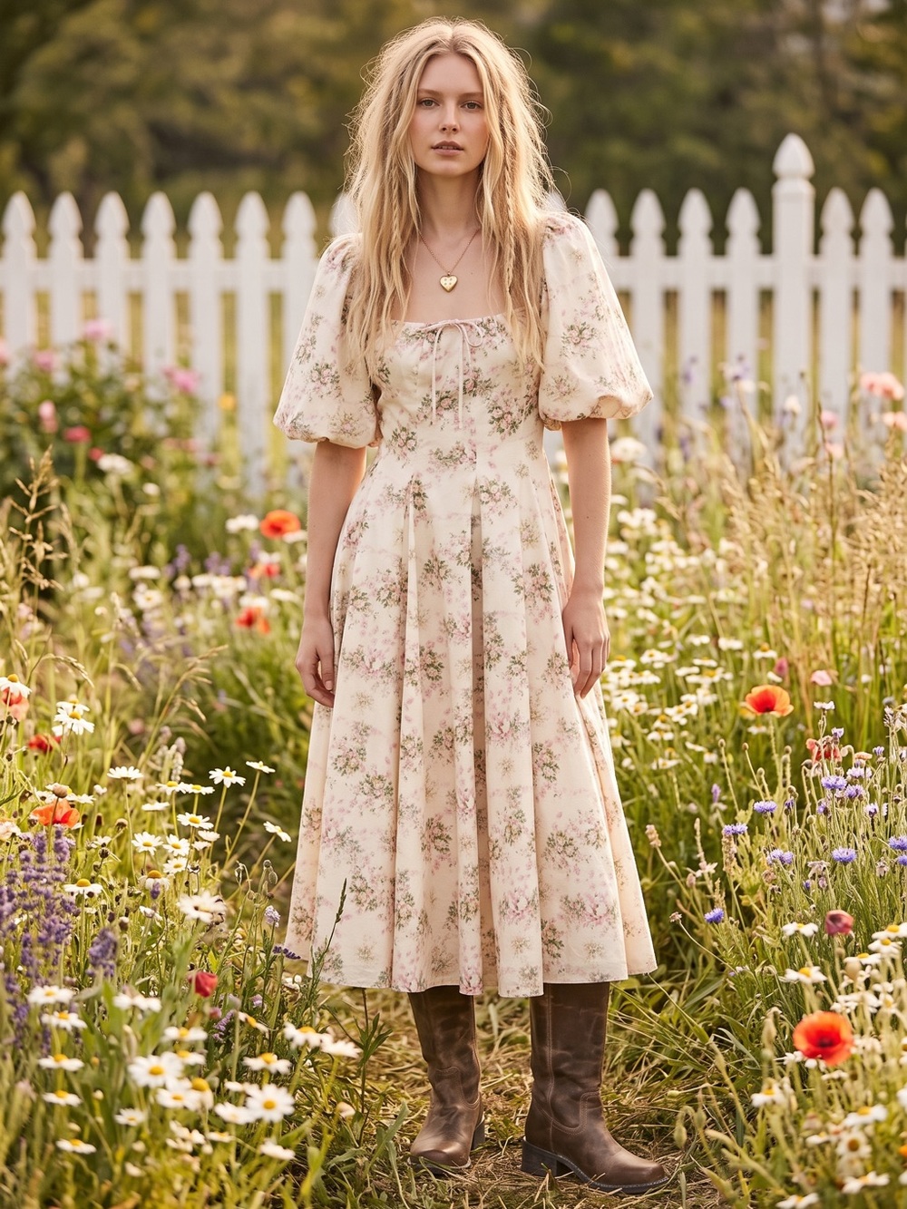 Selkie Coquette Fairytale Princess Floral Puff Sleeve Midi Day Dress Size 2X